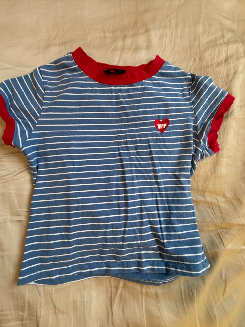 White Fox Boutique Blue & White Striped Short Sleeve Tee with Red Trim